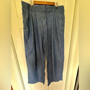 Gap Women’s High Waisted Wide Leg Chambray pleated Trousers Blue Pants Size 16